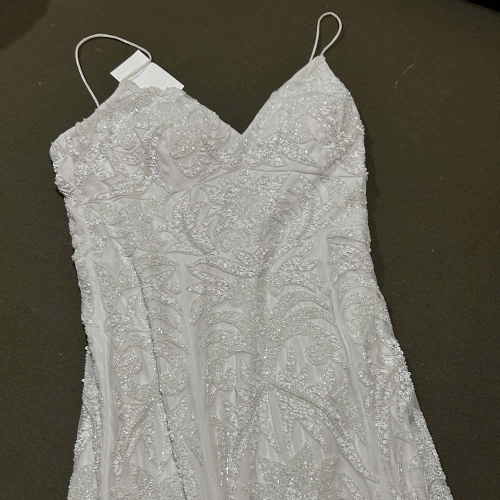 Lord & Taylor White Beaded Spaghetti-Strap Wedding Gown - Picture 4 of 6